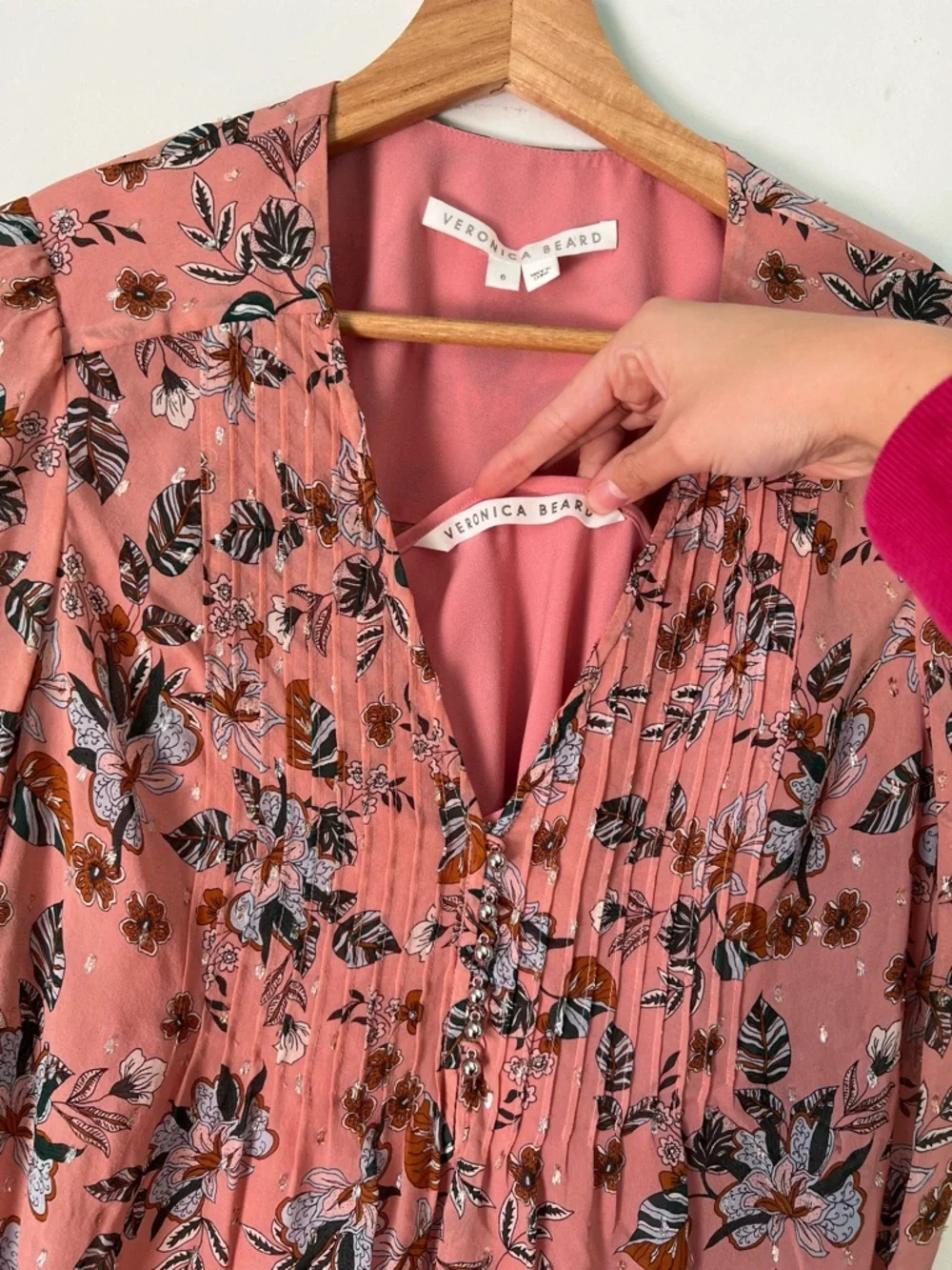 Veronica Beard Lowell Floral-print Silk-blend Georgette Blouse in Mauve Multi - Picture 9 of 9